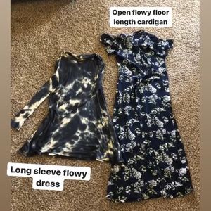 1 mid length dress. 1 floor length cardigan.